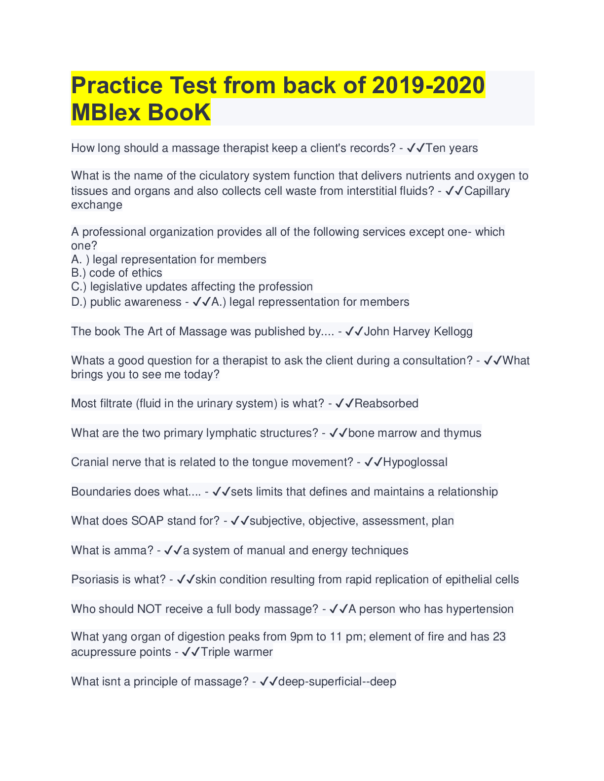 Preview image for Practice Test from back of 2019-2020 MBlex BooK | 100% Correct Answers